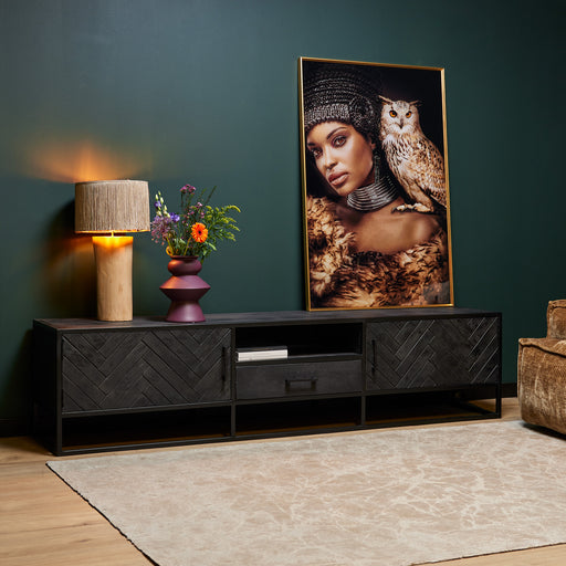 Tv meubel New York Zwart Mangohout 210 cm