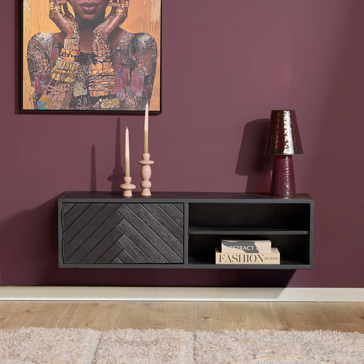 Zwevend tv meubel New York Zwart Mangohout 120 cm