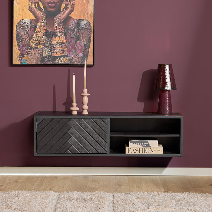 Zwevend tv meubel New York Zwart Mangohout 120 cm