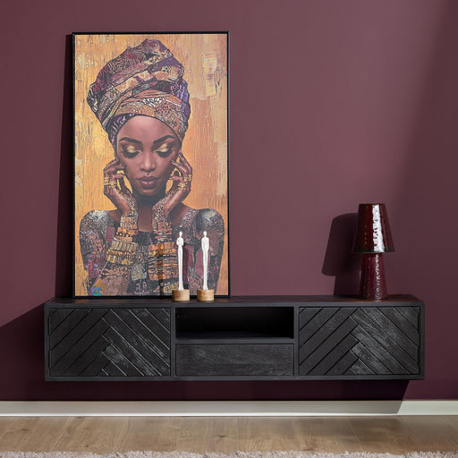 Zwevend tv meubel New York Zwart Mangohout 160 cm