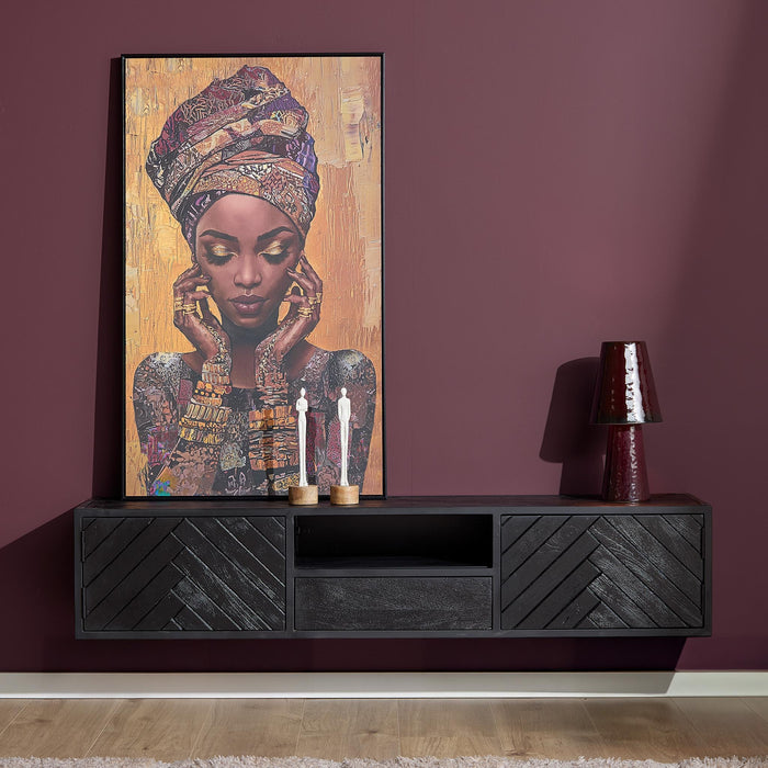 Zwevend tv meubel New York Zwart Mangohout 160 cm