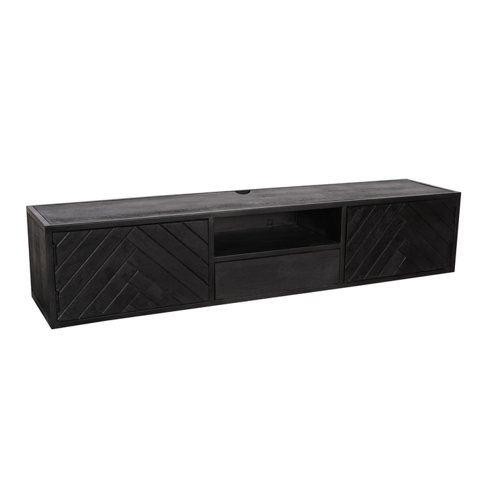 Zwevend tv meubel New York Zwart Mangohout 160 cm