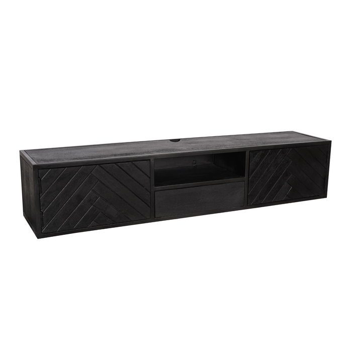 Zwevend tv meubel New York Zwart Mangohout 160 cm