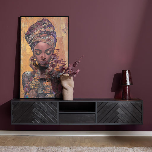 Zwevend tv meubel New York Zwart Mangohout 180 cm