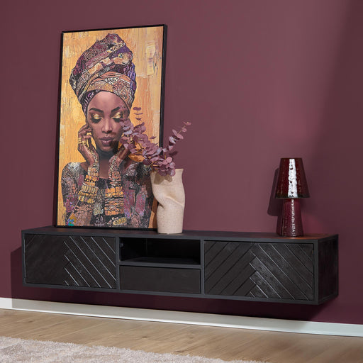 Zwevend tv meubel New York Zwart Mangohout 180 cm
