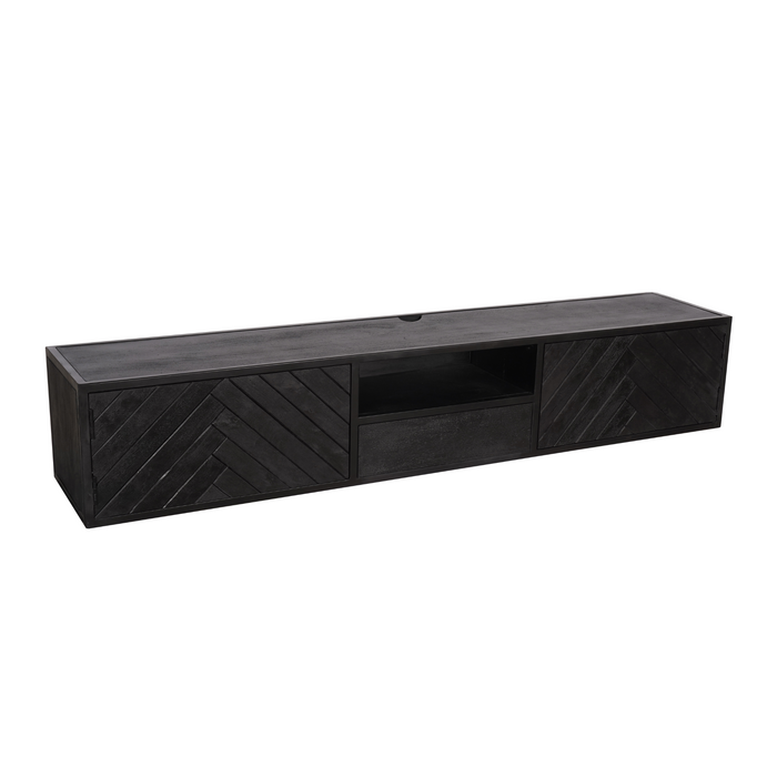 Zwevend tv meubel New York Zwart Mangohout 180 cm