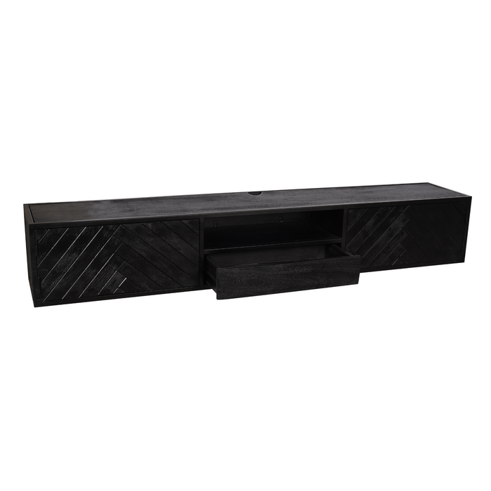 Zwevend tv meubel New York Zwart Mangohout 200 cm