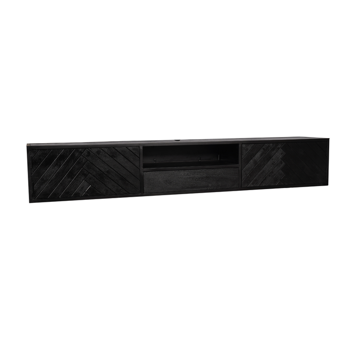 Zwevend tv meubel New York Zwart Mangohout 200 cm