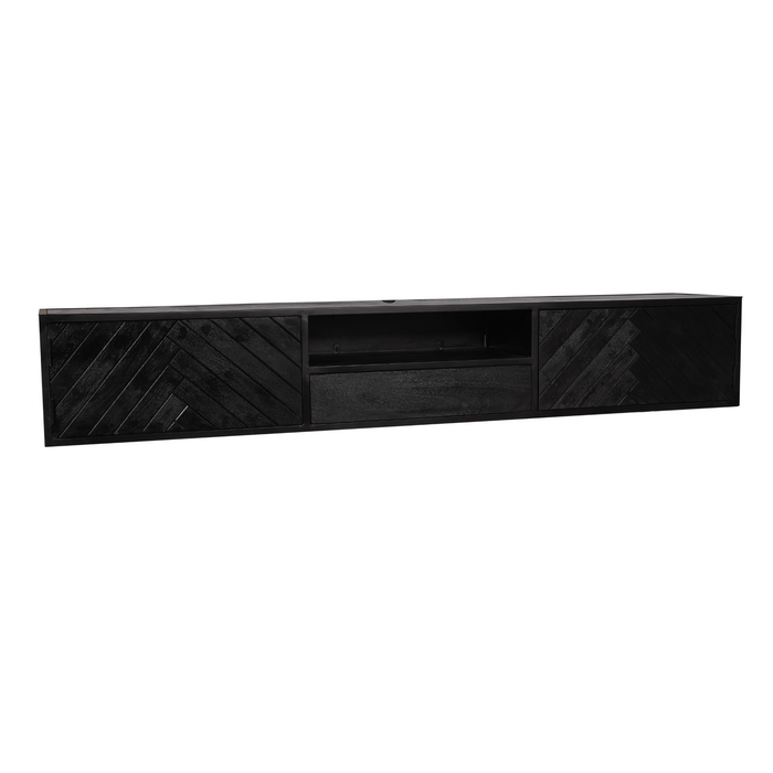 Zwevend tv meubel New York Zwart Mangohout 240 cm