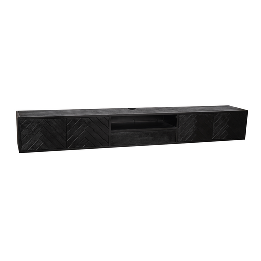 Zwevend tv meubel New York Zwart Mangohout 280 cm