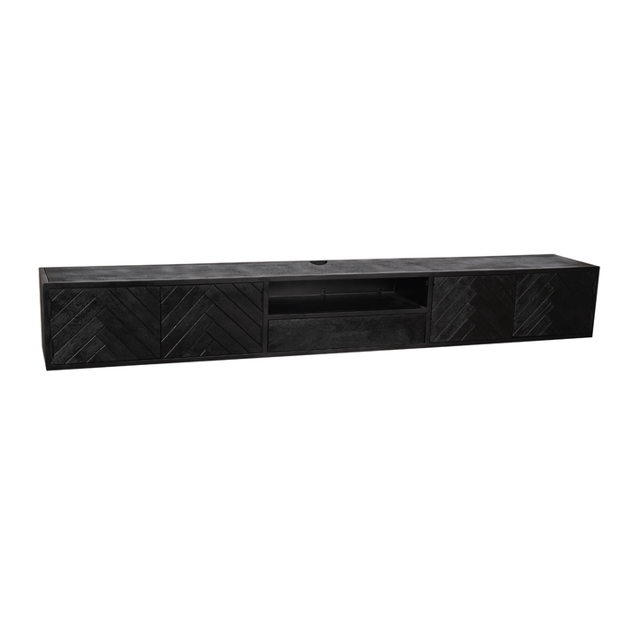 Zwevend tv meubel New York Zwart Mangohout 280 cm