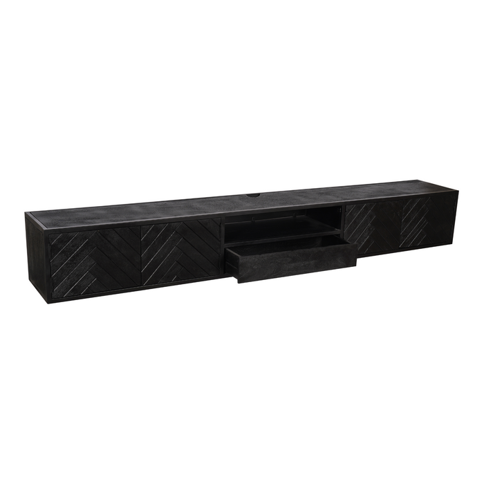 Zwevend tv meubel New York Zwart Mangohout 280 cm