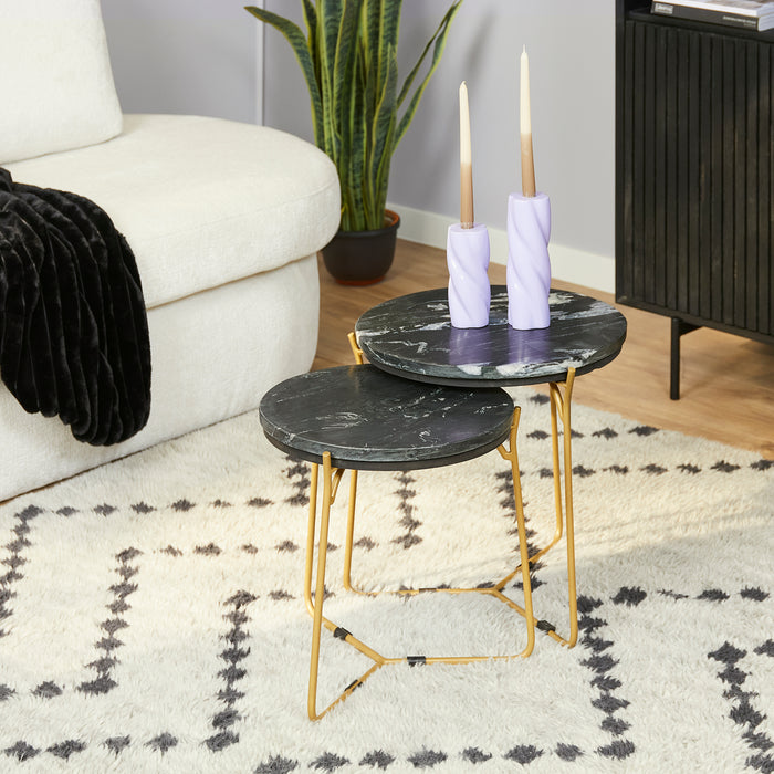 Salontafel set Caly Zwart Marmer 45 cm