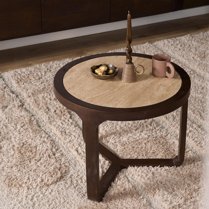 Bijzettafel Morris Bruin Travertin 60 cm