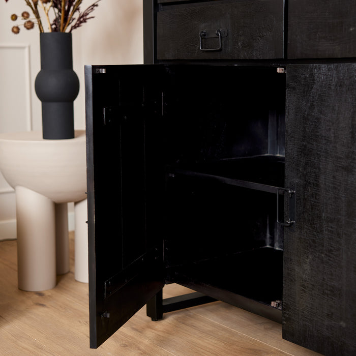 Vitrinekast Boaz Zwart Mangohout 115 cm